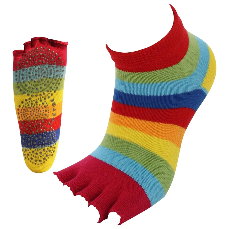 AntiSlip Sole Trainer Open Toe Socks (4 Pack Rainbow)
